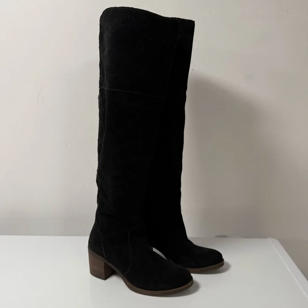Lucky Brand Black Suede Tall Heeled Boots